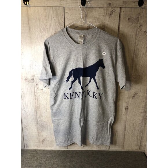 Men's Gildan Gray Kentucky Navy Blue Horse Equine T Shirt Size Medium. A46 - Picture 2 of 4
